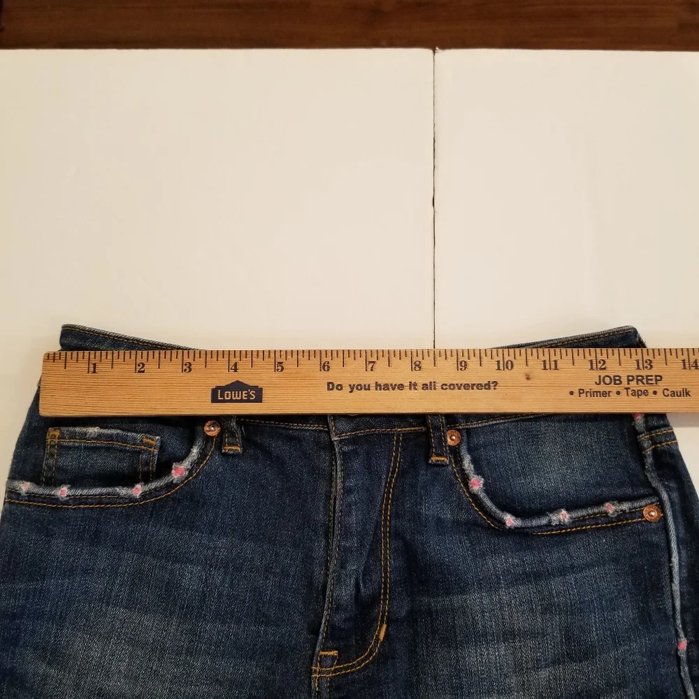Bullhead Jean Shorts Women's Junior's Size 3 Blue Denim Pink Accents Fray Hem
